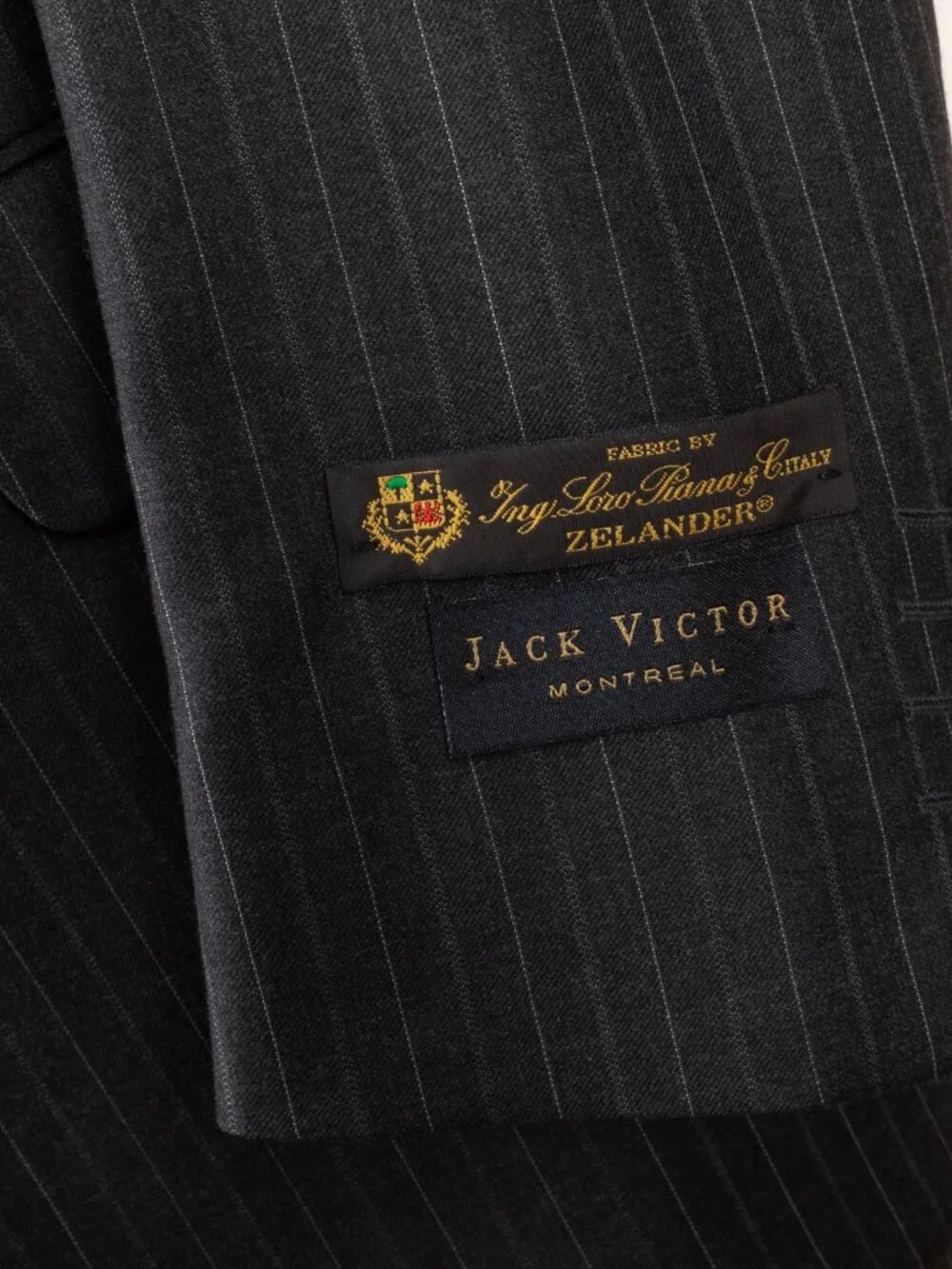 NWT Jack Victor Mens Suit 44R 38W Loro Piana Zelander Wool Charcoal Pinstripe